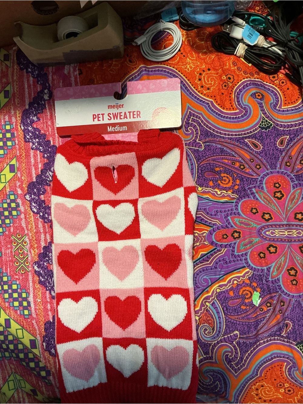 Heart-Pattern Pet Sweater in Red & Pink - Medium